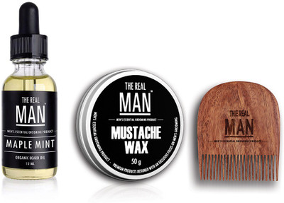 

The Real Man Beard & Mustache Oil Maple Mint(15ml), Wax(50g) & Comb(Set of 3)