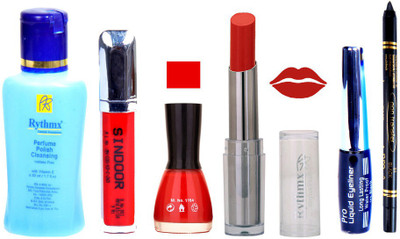 

Rythmx Lipstick And Nail Polish + Eyliner + Sindoor + Remover + Kajal Makeup Combo Pack(Set of 6)
