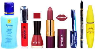 

Rythmx Lipstick ,Polish Remover, Sindoor, Nail Polish,EyeLiner,Black Kajal, Mascara, Makeup kit Combo 14081(Set of 7)