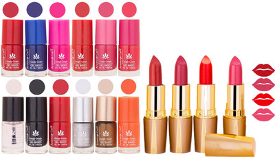 

Aroma Care 12 Piece Vibrant Color Nail Polish Combo Set With 4 Rythm Creamy Matte Lipstick Combo 188(Set of 16)