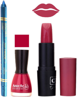 

Fashion Bar Nail Polish , otg Lipstick , Turquoise Blue Kajal Combo87(Set of 3)