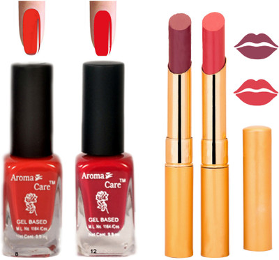 

Aroma Care Black Cap Nail Polish RHYTHM Orange Lipstick Combo 070(Set of 4)
