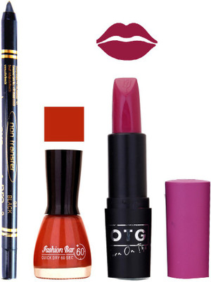 

Fashion Bar Nail Polish , OTG Lipstick , Black Kajal Combo 67(Set of 3)