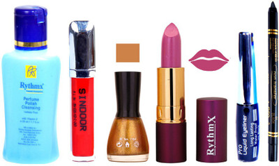 

Rythmx Lipstick ,Remover, Sindoor, Nail Polish,EyeLiner,Black Kajal, Makeup kit Combo 12102(Set of 6)