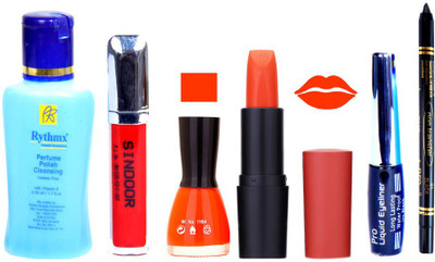 

Rythmx Remover, OTG Lipstick, Sindoor, Nail Polish,EyeLiner, Remover,Black Kajal, Makeup kit Combo 10067(Set of 6)