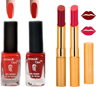 

Aroma Care Black Cap Nail Polish RHYTHM Pink Lipstick Combo 119(Set of 4)