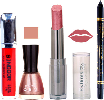 

Rythmx Lipstick Sindoor,Nail Polish,Black Kajal Makeup Pack Combo 647(Set of 4)