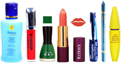 

Rythmx Lipstick ,Polish Remover, Sindoor, Nail Polish,EyeLiner,Turqoise Blue Kajal, Mascara, Makeup kit Combo 14046(Set of 7)