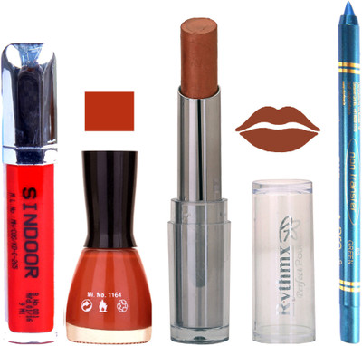 

Rythmx Lipstick Sindoor,Nail Polish,Turquois Blue Kajal Makeup Pack Combo 592(Set of 4)