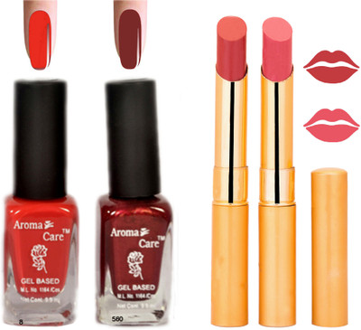 

Aroma Care Black Cap Nail Polish RHYTHM Orange Lipstick Combo 041(Set of 4)