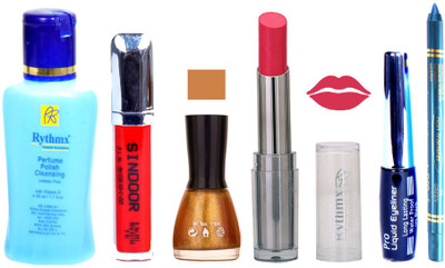 

Rythmx Lipstick And Nail Polish + Eyliner + Sindoor + Remover + Kajal Makeup Combo Pack(Set of 6)