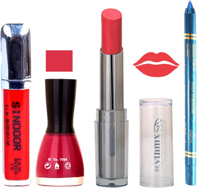 

Rythmx Lipstick Sindoor,Nail Polish,Turquois Blue Kajal Makeup Pack Combo 581(Set of 4)
