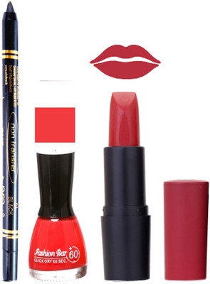 

Fashion Bar Nail Polish , OTG Lipstick , Black Kajal Combo 62(Set of 3)