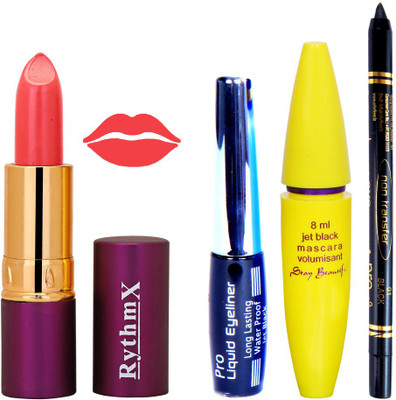 

Rythmx Lipstick ,Black Eyeliner,Kajal, Jet Mascara Makeup Combo Pack(Set of 4)