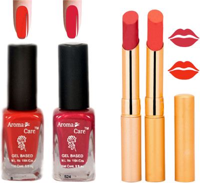 

Aroma Care Black Cap Nail Polish RHYTHM Orange Lipstick Combo 096(Set of 4)