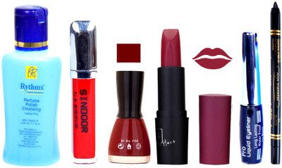 

Rythmx Remover, OTG Lipstick, Sindoor, Nail Polish,EyeLiner, Remover,Black Kajal, Makeup kit Combo 10090(Set of 6)