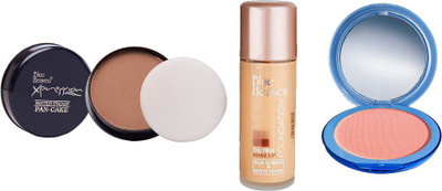 

Blue Heaven Xpression Pan Cake (75), Oil Free Foundation (Cream Beige) & Silk On Face Compact (PINK) Combo.(Set of 2)