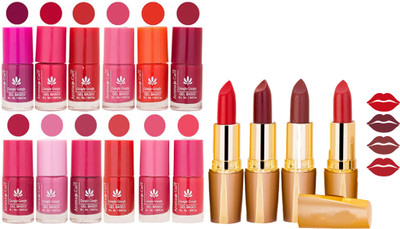 

Aroma Care 12 Piece Vibrant Color Nail Polish Combo Set With 4 Rythm Creamy Matte Lipstick Combo 142(Set of 16)