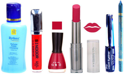 

Rythmx Lipstick And Nail Polish + Eyliner + Sindoor + Remover + Kajal Makeup Combo Pack(Set of 6)