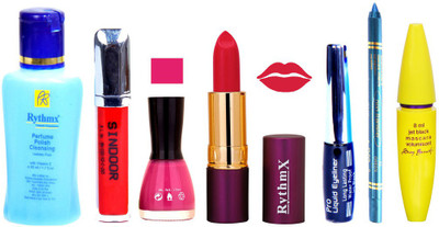 

Rythmx Lipstick ,Polish Remover, Sindoor, Nail Polish,EyeLiner,Turqoise Blue Kajal, Mascara, Makeup kit Combo 14024(Set of 7)