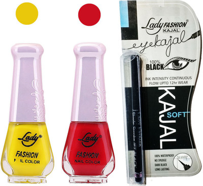 

Lady Fashion Nail Polish And Kajal Combo(Set of 3)