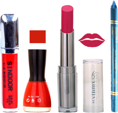 

Rythmx Lipstick Sindoor,Nail Polish,Turquois Blue Kajal Makeup Pack Combo 612(Set of 4)