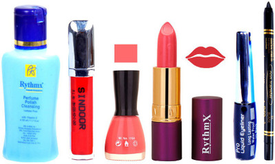 

Rythmx Lipstick ,Remover, Sindoor, Nail Polish,EyeLiner,Black Kajal, Makeup kit Combo 12121(Set of 6)