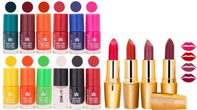 

Aroma Care Gel Nail Polish Set Quick Dry, Long Lasting and Creamy Matte Lipstick Combo 1266(Set of 16)