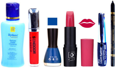 

Rythmx Remover, OTG Lipstick, Sindoor, Nail Polish,EyeLiner, Remover,Black Kajal, Makeup kit Combo 10065(Set of 6)