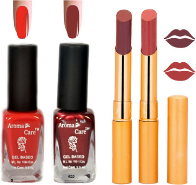 

Aroma Care Black Cap Nail Polish RHYTHM Mauve Lipstick Combo 062(Set of 4)