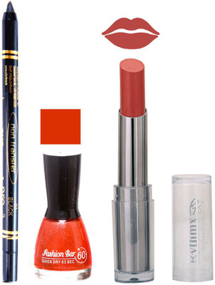 

Rythmx Lipstick , Nail Polish And Stay On Black Kajal Makeup Combo 1037(Set of 3)