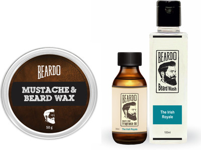 

Beardo The Irish Royale Beard Oil (30ml), Wash (100ml) & Wax (50g) Combo(Set of 3)