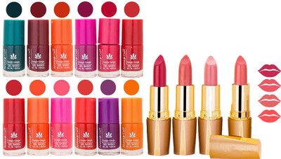 

Aroma Care 12 Piece Vibrant Color Nail Polish Combo Set With 4 Rythm Creamy Matte Lipstick Combo 115(Set of 16)