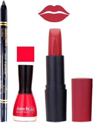 

Fashion Bar Nail Polish , OTG Lipstick , Black Kajal Combo 124(Set of 3)