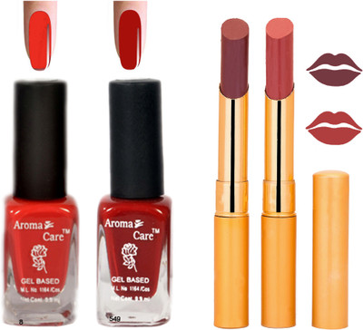 

Aroma Care Black Cap Nail Polish RHYTHM Mauve Lipstick Combo 053(Set of 4)