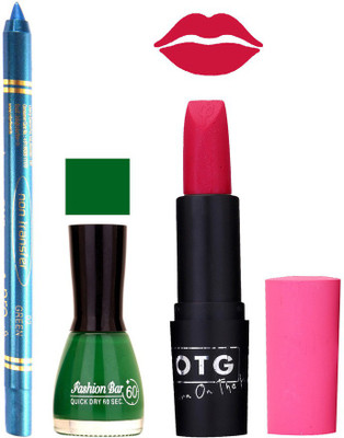 Fashion Bar Nail Polish , otg Lipstick , Turquoise Blue Kajal Combo104(Set of 3)