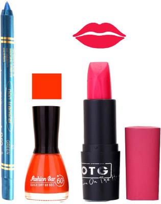 

Fashion Bar Nail Polish , otg Lipstick , Turquoise Blue Kajal Combo133(Set of 3)
