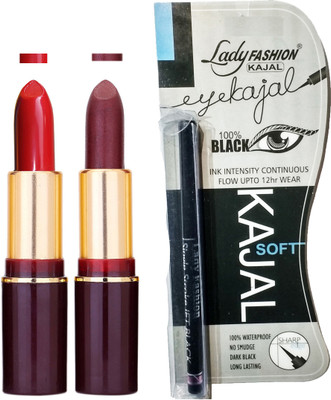 

Lady Fashion Lipstick And Kajal Combo(Set of 3)