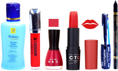 

Rythmx Remover, OTG Lipstick, Sindoor, Nail Polish,EyeLiner, Remover,Black Kajal, Makeup kit Combo 10096(Set of 6)