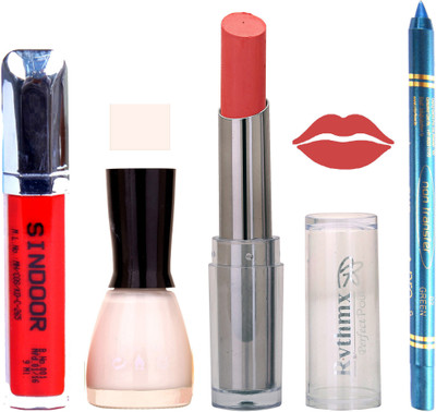 

Rythmx Lipstick Sindoor,Nail Polish,Turquois Blue Kajal Makeup Pack Combo 616(Set of 4)