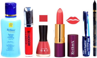 

Rythmx Lipstick ,Remover, Sindoor, Nail Polish,EyeLiner,Black Kajal, Makeup kit Combo 12109(Set of 6)