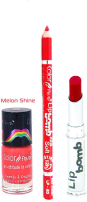 

Color Fever Red Lip Bomb Lipstick + Lip Liner+Nail Polish Combo 240320178(Set of 3)