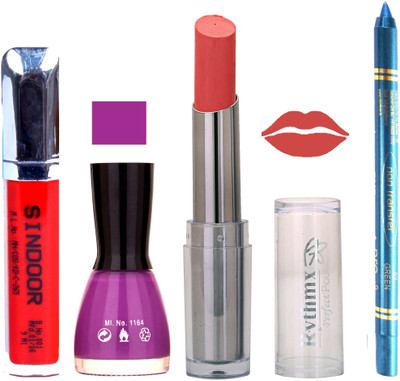 

Rythmx Lipstick Sindoor,Nail Polish,Turquois Blue Kajal Makeup Pack Combo 561(Set of 4)