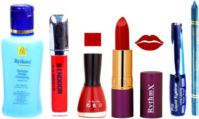 

Rythmx Purple Lipstick ,Polish Remover, Sindoor, Nail Polish,EyeLiner, Remover,Turqoise Blue Kajal, Makeup kit Combo 12010(Set of 6)