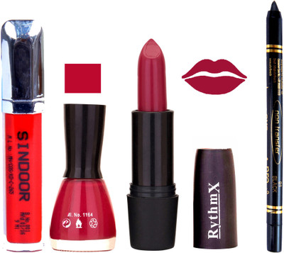 

Rythmx Rose Mauve Lipstick Mauve Nail Polish Non Transfer Black kajal Sindoor 162(Set of 4)