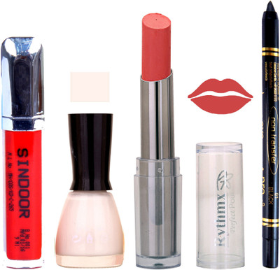 

Rythmx Lipstick Sindoor,Nail Polish,Black Kajal Makeup Pack Combo 679(Set of 4)
