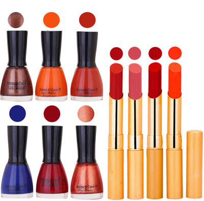 

Aroma Care Candi Bottle Nail Polish Combo with Rytm Popular Lipstick Combo Set-6(Set of 10)