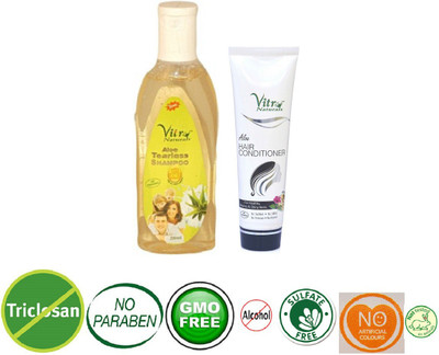

Vitro Naturals Aloe Tearless Shampoo 200ml, Aloe Hair Conditioner 50 ml(Set of 2)