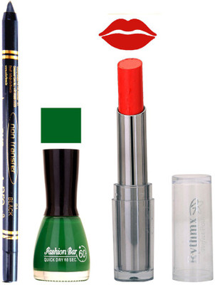 

Rythmx Lipstick , Nail Polish And Stay On Black Kajal Makeup Combo 1051(Set of 3)