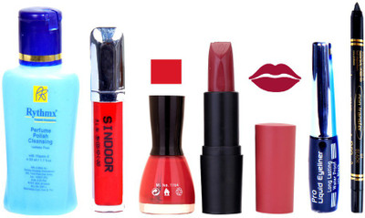 

Rythmx Remover, OTG Lipstick, Sindoor, Nail Polish,EyeLiner, Remover,Black Kajal, Makeup kit Combo 10073(Set of 6)